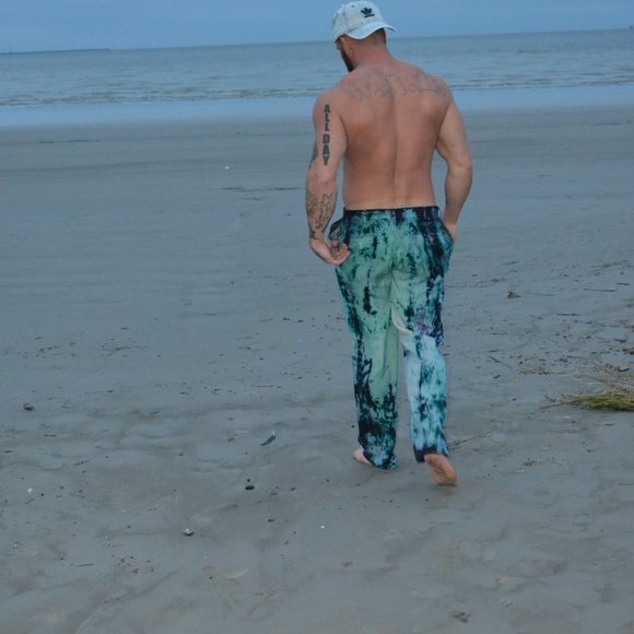 Men's silk Tommy Bahama dress pants navy black green 32 30 med large tie dyed - Picture 8 of 10